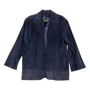 VINTAGE Danier LEATHER Blue Suede Distressed Designer Blazer Jacket Women Medium
